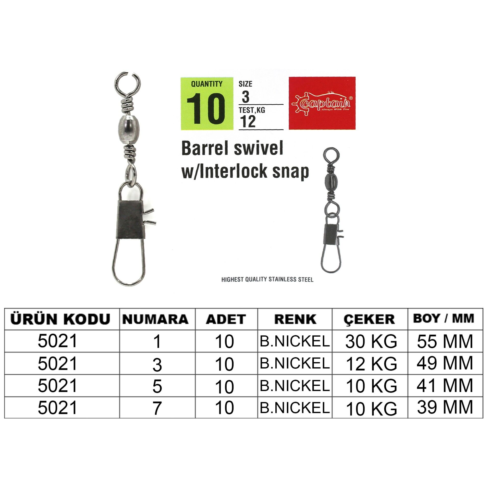 Captain 5021 Kilitli Klips 10'lu Paket Black Nikel