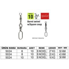 Captain 5024 Square Klips 10'lu Paket Black Nikel